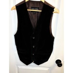 Wilsons Leather Suede Vest Mens Small Black Brown Back Cinch Waistcoat V-Neck